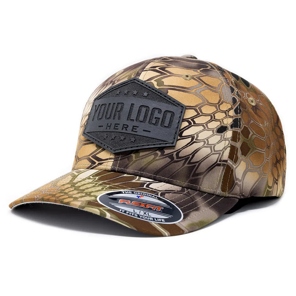 6277-LP Flexfit Pattern Wooly Combed Leather Patch Hat